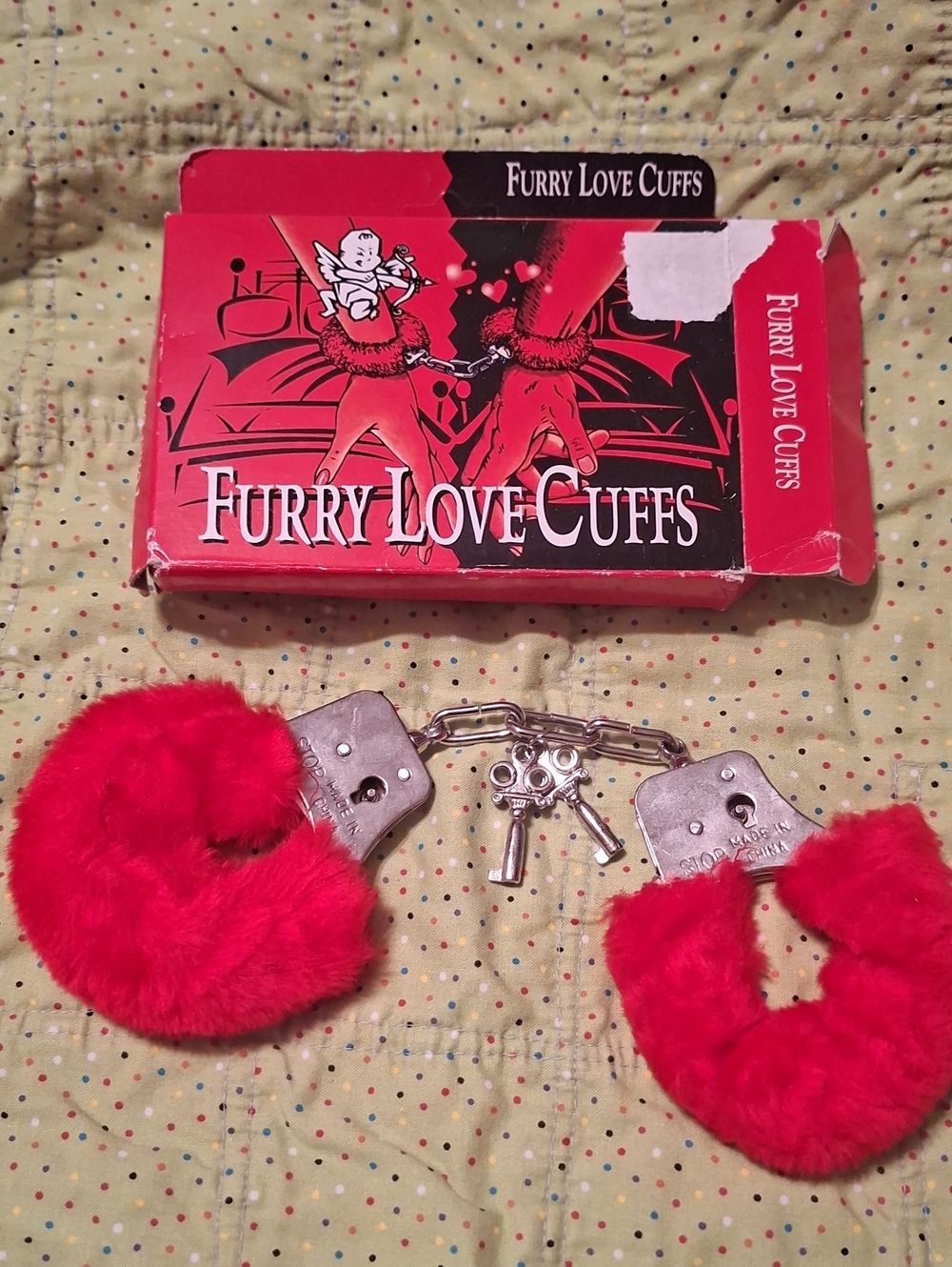 Furry Love Cuffs - Bright Red Plush Handcuffs, 2 Keys